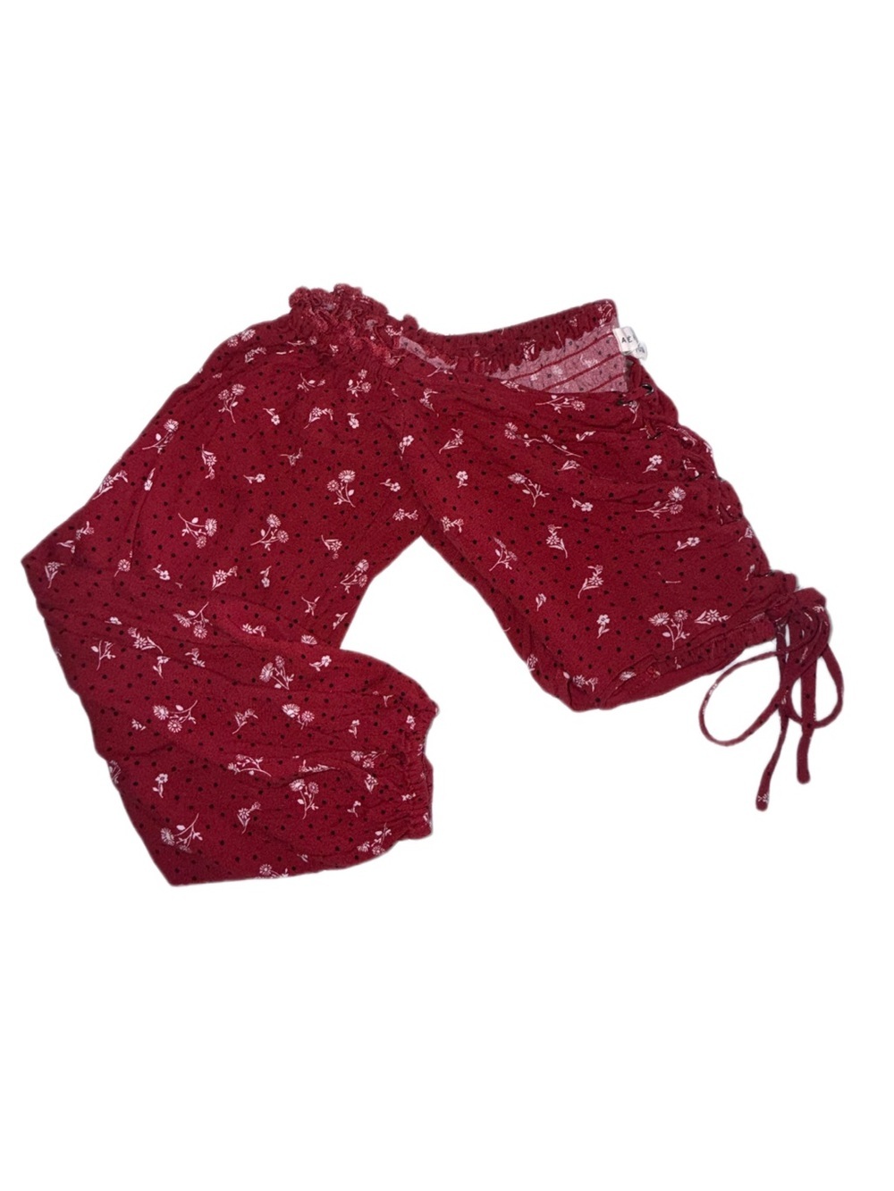 Aeropostale XS Red Floral‎ Smocked Crop Top Long Balloon Sleeve Rayon Boho - Picture 2 of 9
